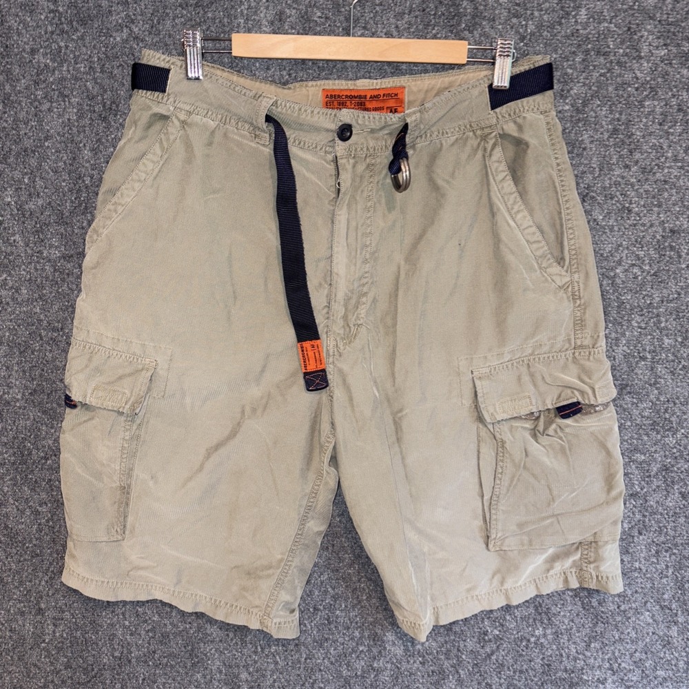 Vtg Abercrombie & Fitch Mens Cargo Shorts Large 34 Green Belted Nylon Cotton Y2K